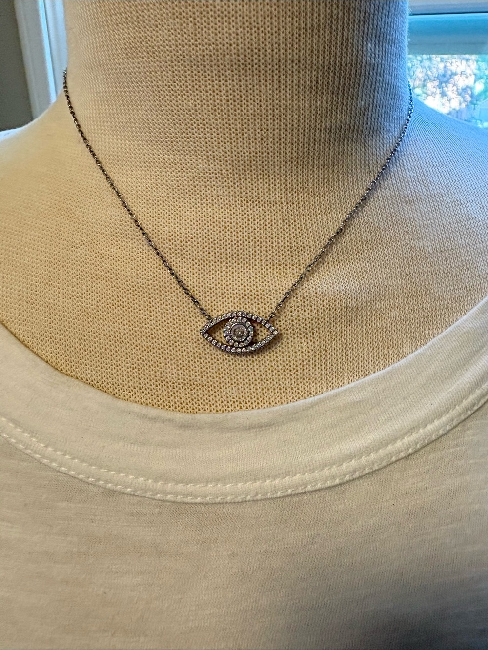 Silver CZ Evil Eye Pendant Necklace